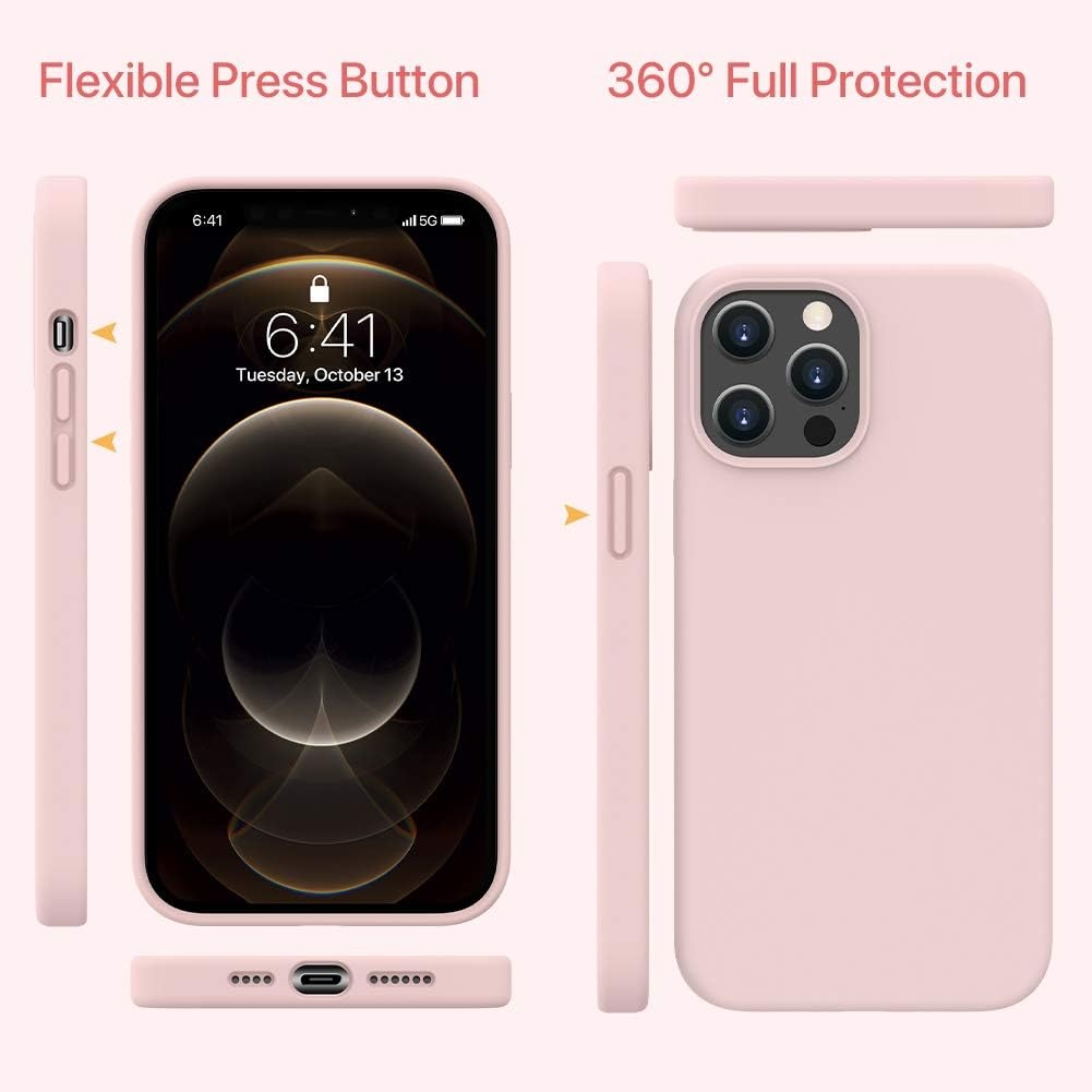 Brandson Liquid Silicone Case for iPhone 12 Pro Max | Soft Anti-Scratch Microfiber Lining | Shockproof Gel Rubber Back Cover | Drop Protection | Sand Pink