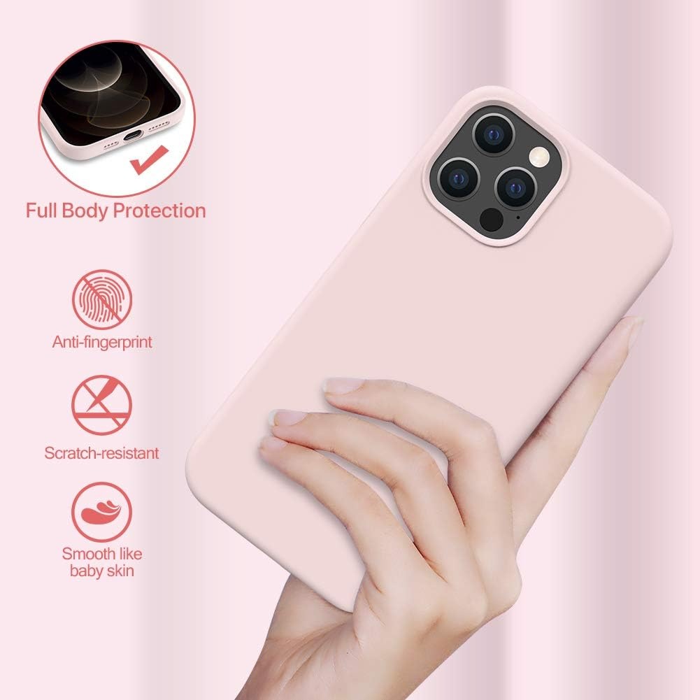 Brandson Liquid Silicone Case for iPhone 12 Pro Max | Soft Anti-Scratch Microfiber Lining | Shockproof Gel Rubber Back Cover | Drop Protection | Sand Pink