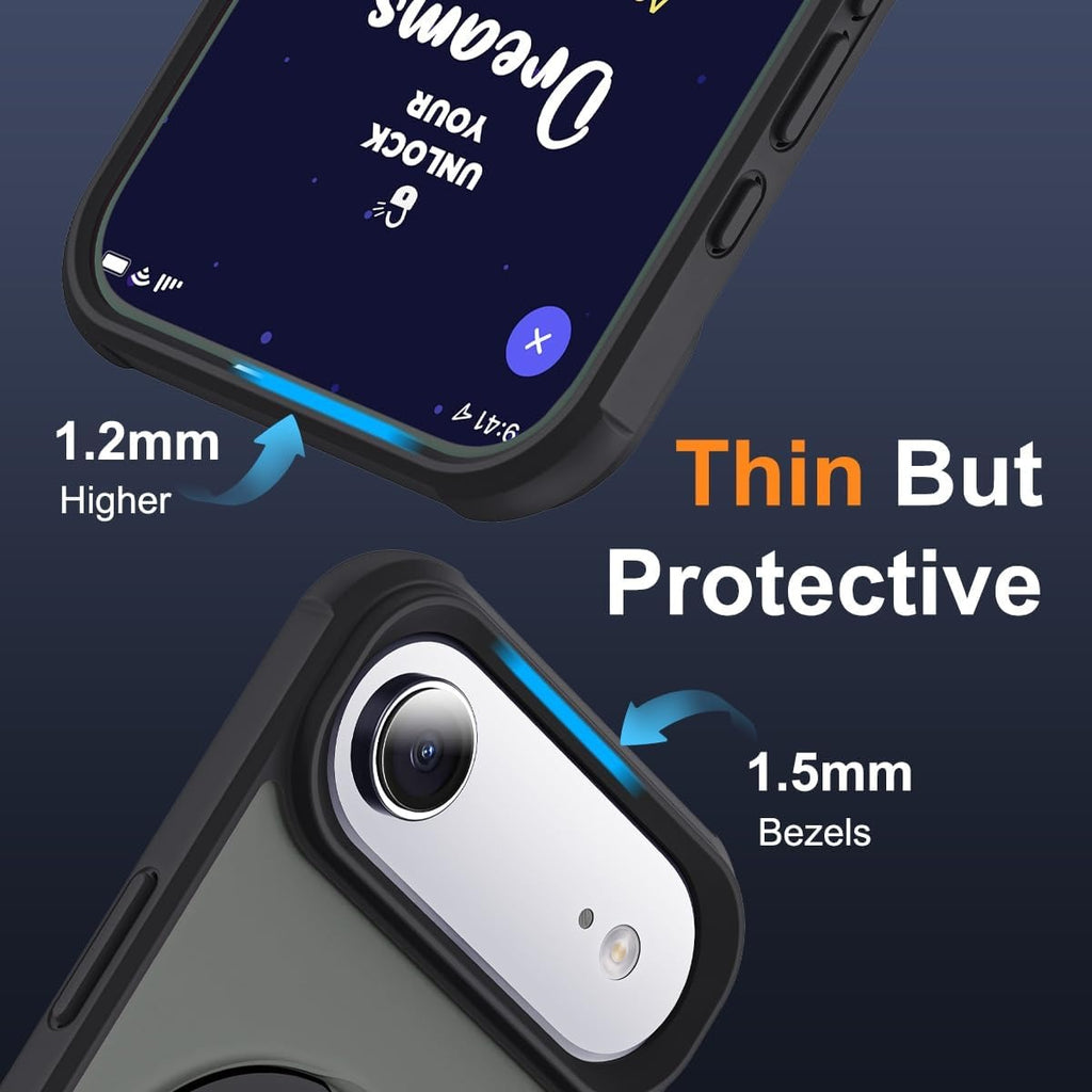 iPhone 17 Air Case with Invisible Magnetic O-Ring Stand | Military-Grade Translucent Shockproof MagSafe Compatible Cover – Black (6.5”)