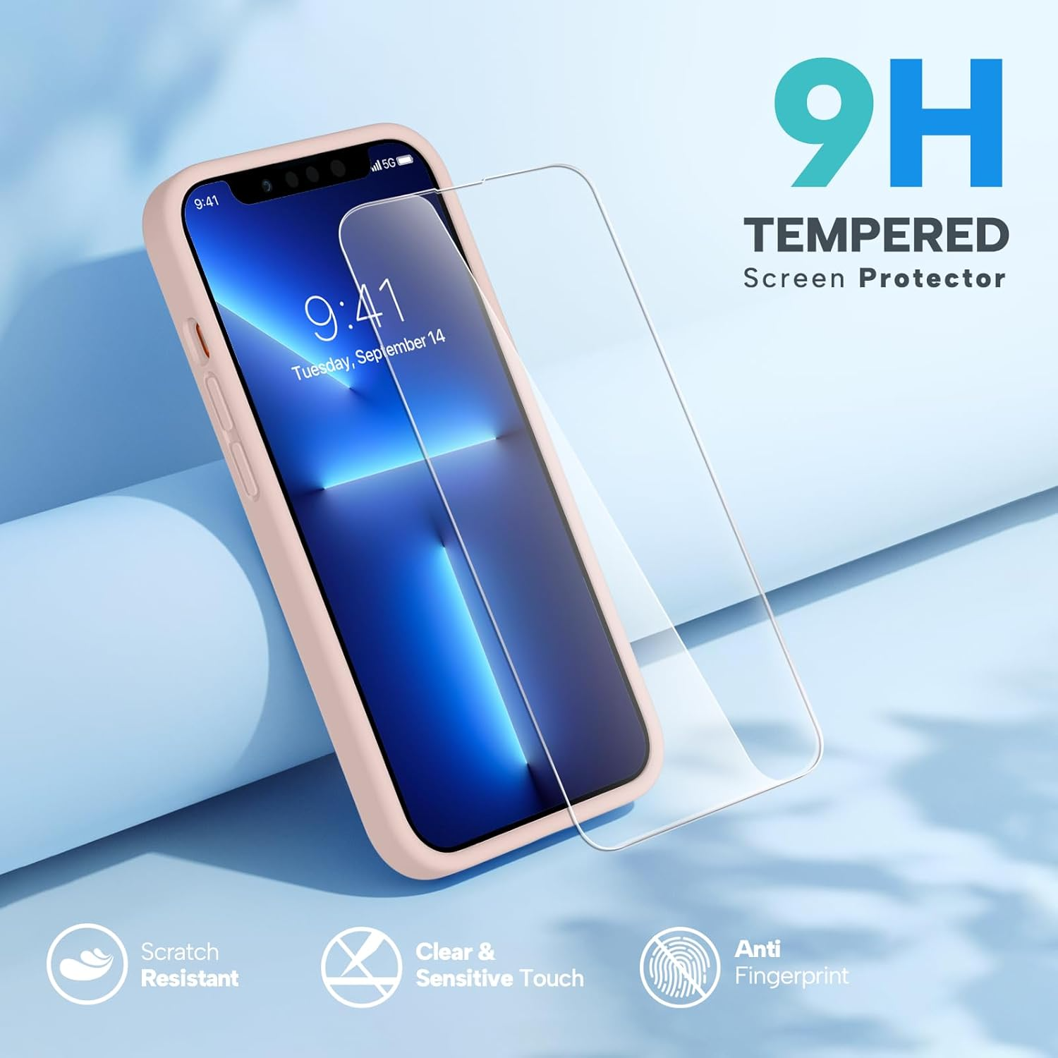 Brandson Liquid Silicone Case for iPhone 13 Pro Max (6.7") | Shockproof Soft Silicone Back Cover with Screen Protector | Anti-Scratch Microfiber Lining | Sand Pink