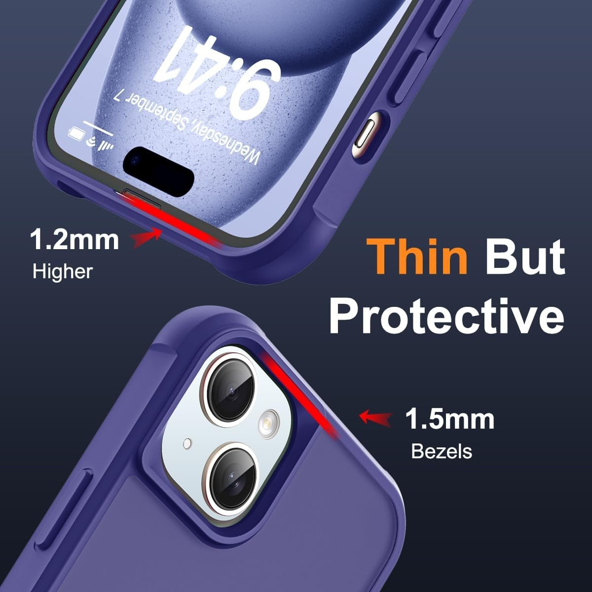 iPhone 15 Plus Magnetic O-Ring Stand Case – Military-Grade Translucent MagSafe Compatible Shockproof Cover – Navy