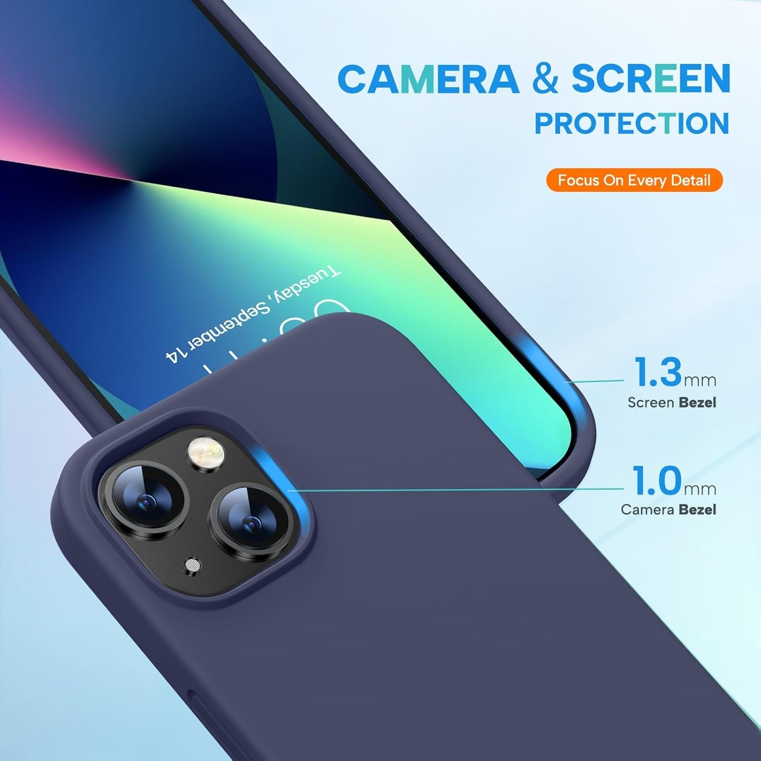 Brandson Liquid Silicone Case for iPhone 13 (6.1") | Shockproof Soft Rubber Cover | Anti-Scratch Microfiber Lining | Tempered Glass Screen Protector Included | Dark Blue
