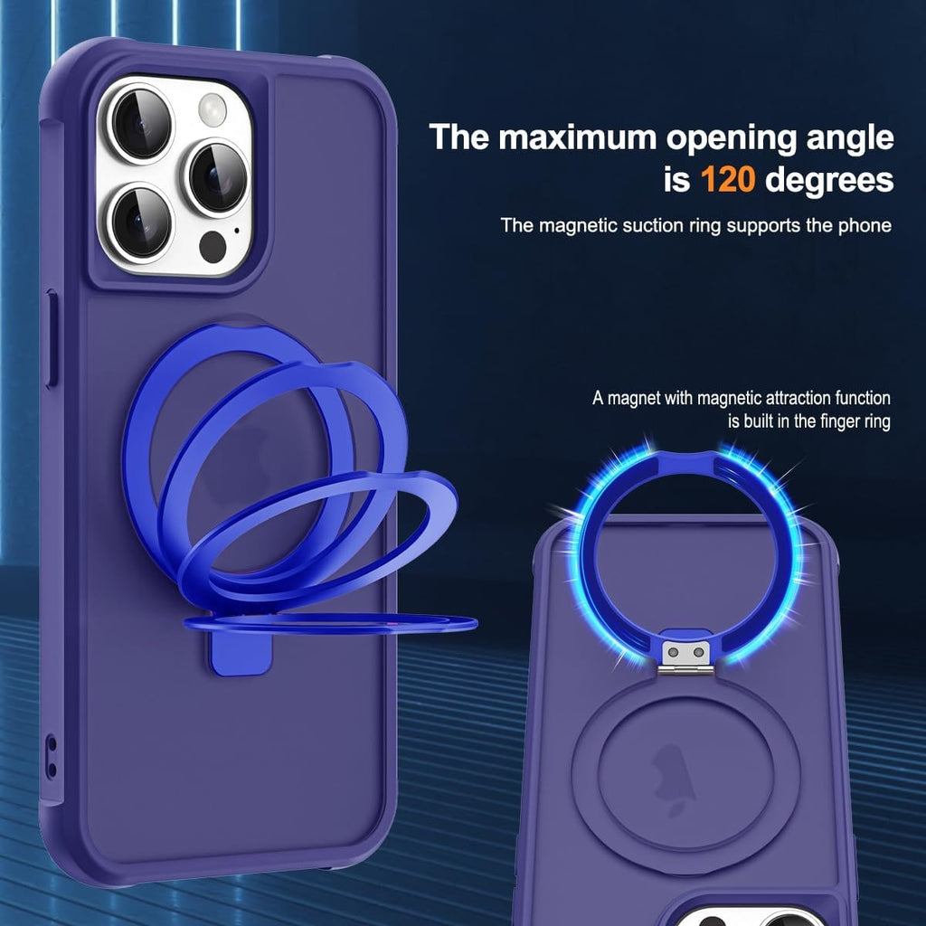 iPhone 12 Pro Max & 13 Pro Max Magnetic O-Ring Stand Case – Translucent Shockproof MagSafe Compatible Cover – Navy
