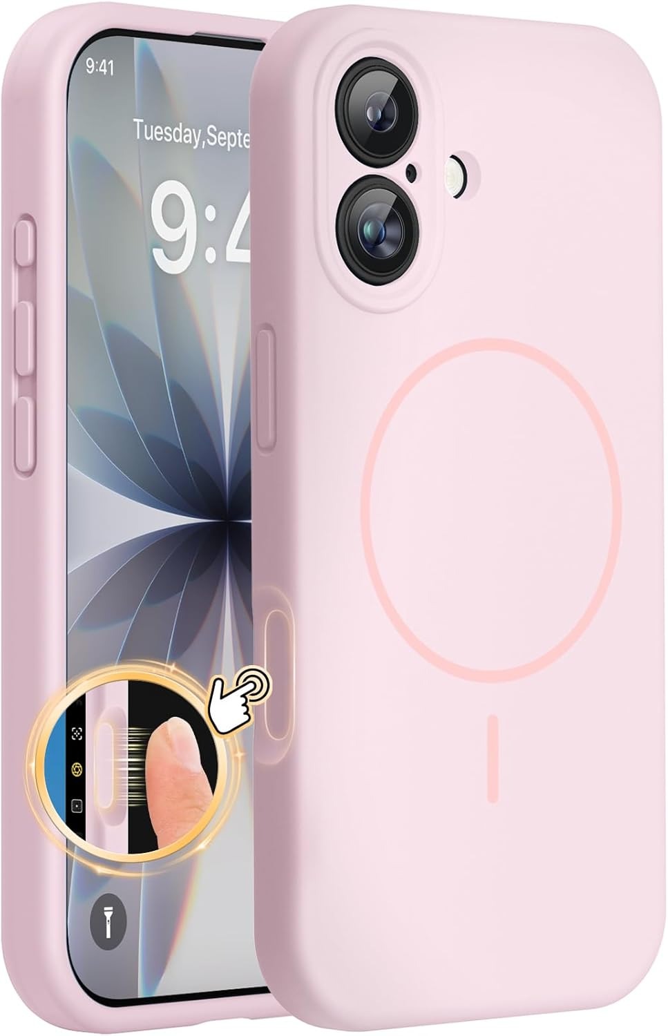 Brandson Magnetic iPhone 17 Case | MagSafe Compatible | 3.0 mm Thick Shockproof Silicone Back Cover | Integrated Camera Control Cover | Sand Pink