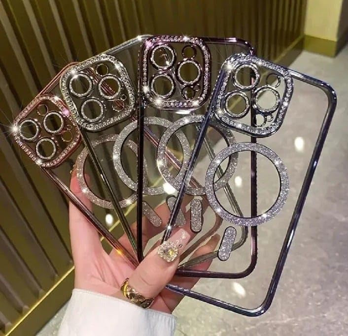 Brandson Crystal Clear Gold Case for iPhone 12 | Soft TPU Transparent Cover with Diamond Rhinestone MagSafe Ring | Luxury Shockproof Camera Lens Protection Case for Women & Girls – Gold