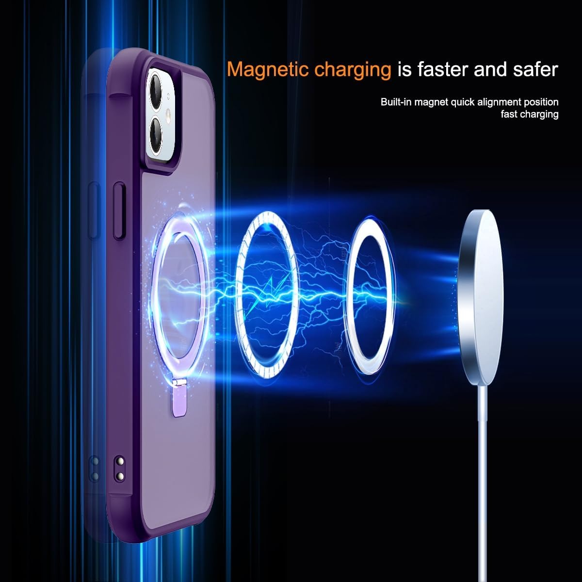 Brandson Compatible iPhone 12 / 12 Pro Case 💜 Invisible Magnetic O-Ring Stand | Military-Grade Translucent Case | MagSafe Compatible | Great Grip Feeling