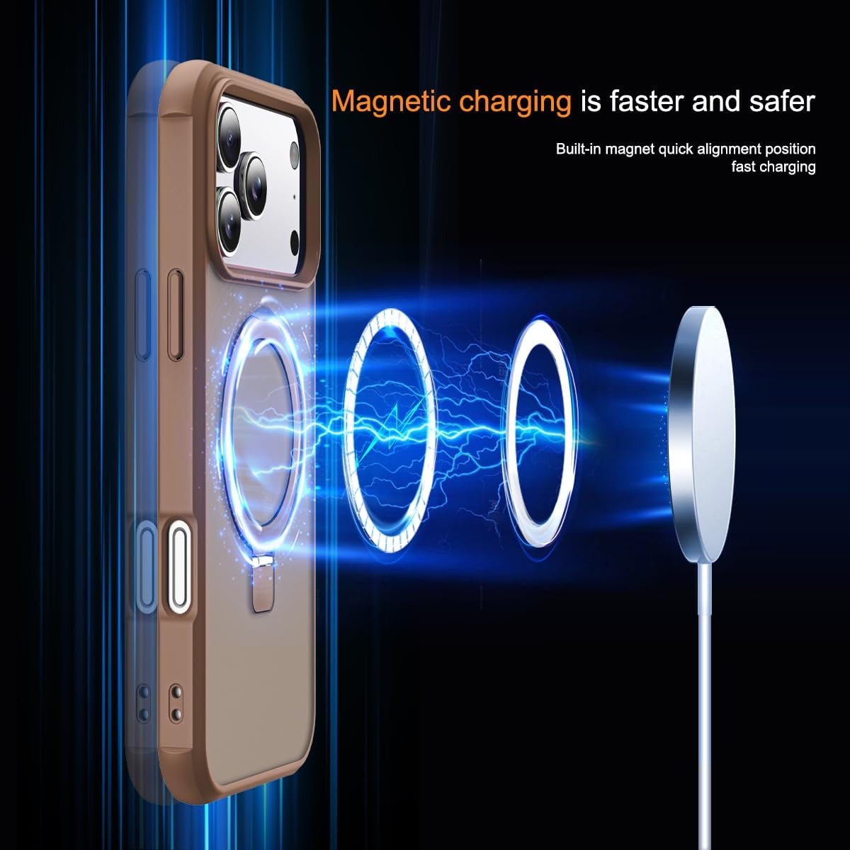 Brandson Compatible iPhone 17 Pro Case 🖤 Invisible Magnetic O-Ring Stand | Military-Grade Translucent Case | MagSafe Compatible | Great Grip Feeling