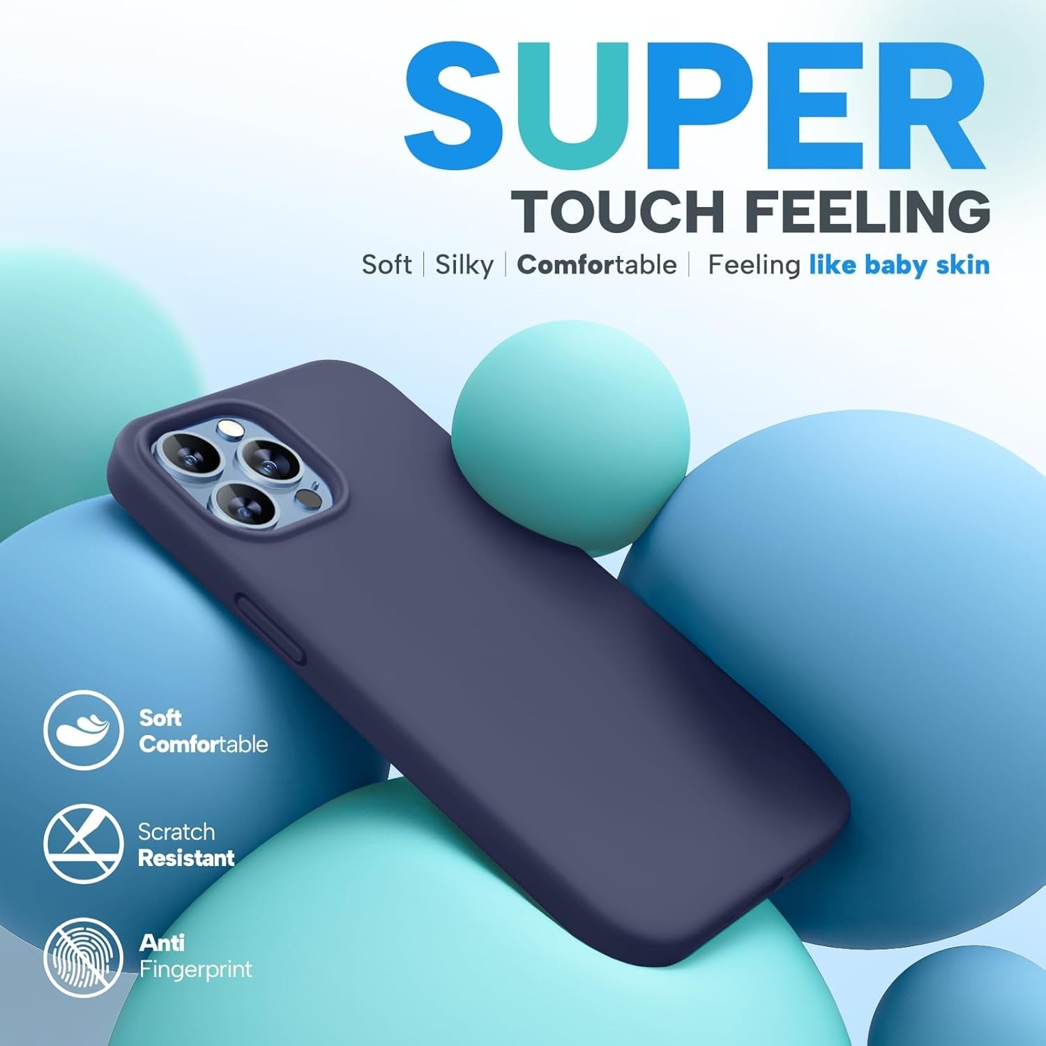 Brandson Liquid Silicone Case for iPhone 13 Pro Max (6.7") | Shockproof Soft Rubber Cover | Anti-Scratch Microfiber Lining | Screen Protector Included | Dark Blue