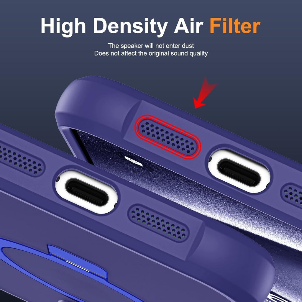 iPhone 15 Pro Magnetic O-Ring Stand Case – Military-Grade Translucent MagSafe Compatible Shockproof Cover – Navy
