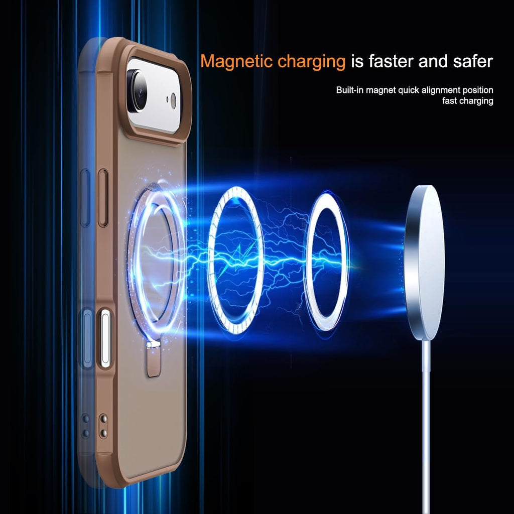Brandson Compatible iPhone 17 Air Case 🖤 Invisible Magnetic O-Ring Stand | Military-Grade Translucent Case | MagSafe Compatible | Great Grip Feeling