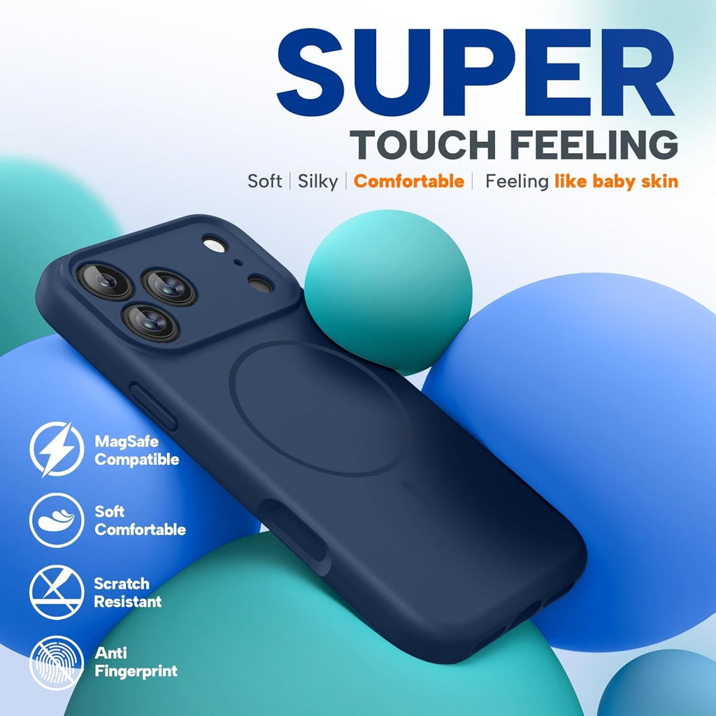 Brandson Magnetic iPhone 17 Pro Max Case – MagSafe Compatible, 3.0 mm Thick Shockproof Silicone, Full Camera Protection, Dark Blue