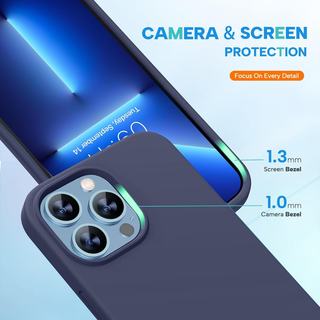 Brandson Liquid Silicone Case for iPhone 13 Pro Max (6.7") | Shockproof Soft Rubber Cover | Anti-Scratch Microfiber Lining | Screen Protector Included | Dark Blue