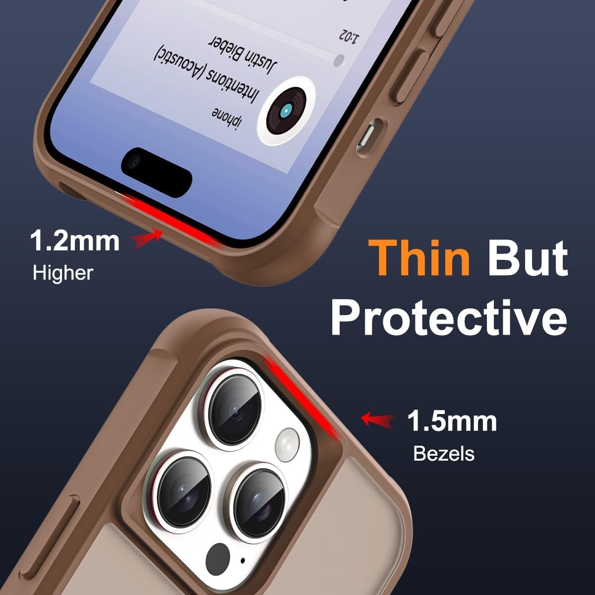 Brandson Compatible with iPhone 14 Pro Case 📱 Magnetic O-Ring Stand | Military-Grade Translucent Back Cover | MagSafe Compatible | 6.1" Desert Brown