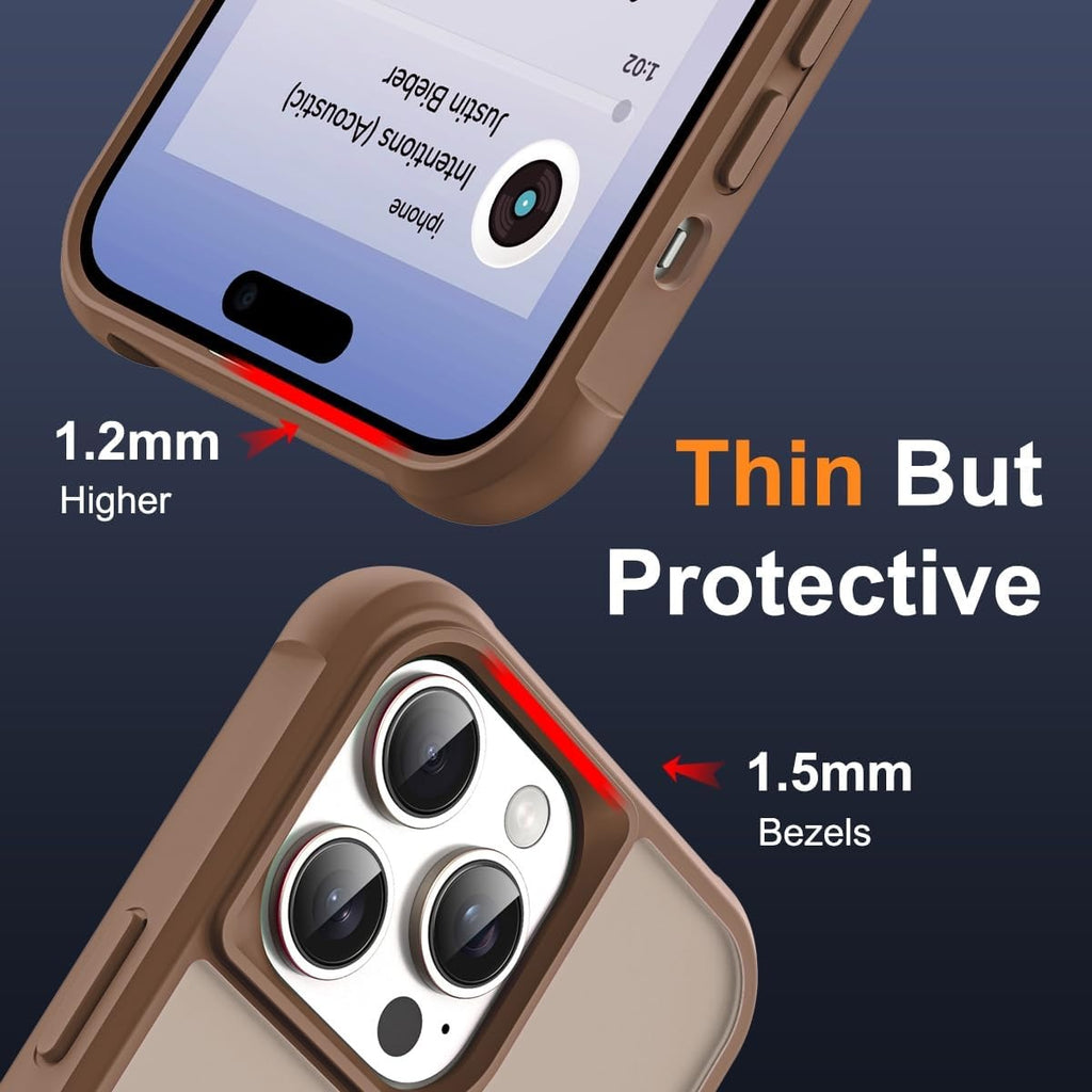 Brandson Compatible with iPhone 14 Pro Max Case 📱 Magnetic O-Ring Stand | Military-Grade Translucent Back Cover | MagSafe Compatible | 6.7" Desert Brown
