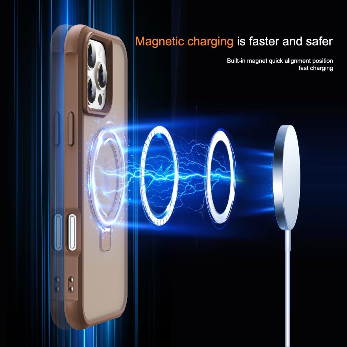 Brandson Compatible iPhone 16 Pro Case 🖤 Invisible Magnetic O-Ring Stand | Military-Grade Translucent Case | MagSafe Compatible | Great Grip Feeling