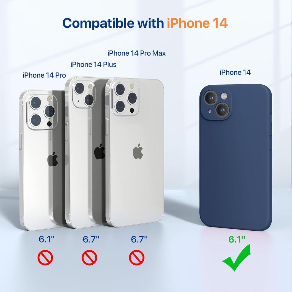 Brandson Liquid Silicone Case for iPhone 14 (6.1") | Shockproof Soft Rubber Cover | Enhanced Camera Protection | Microfiber Lining | Screen Protector Included | Dark Blue