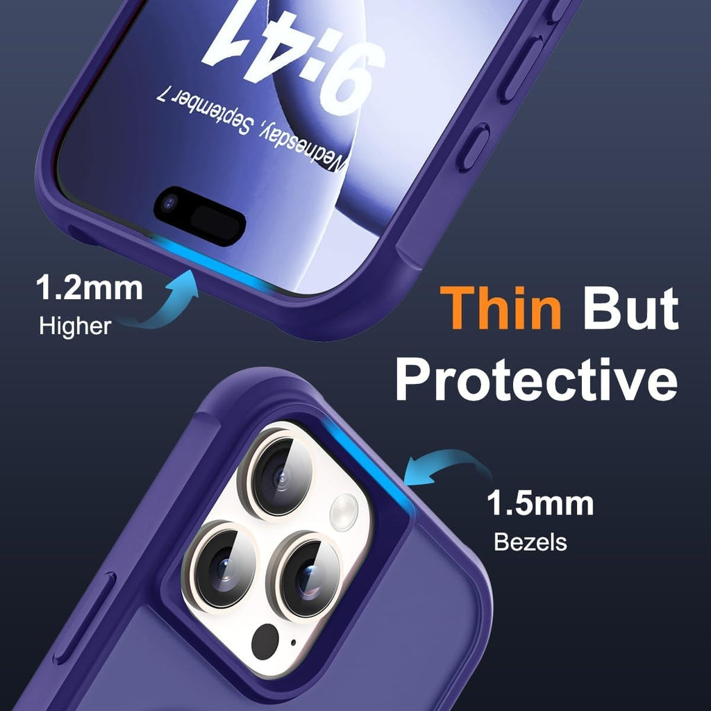 iPhone 16 Pro Magnetic O-Ring Stand Case – Military-Grade Translucent MagSafe Shockproof Cover – Navy (6.3")