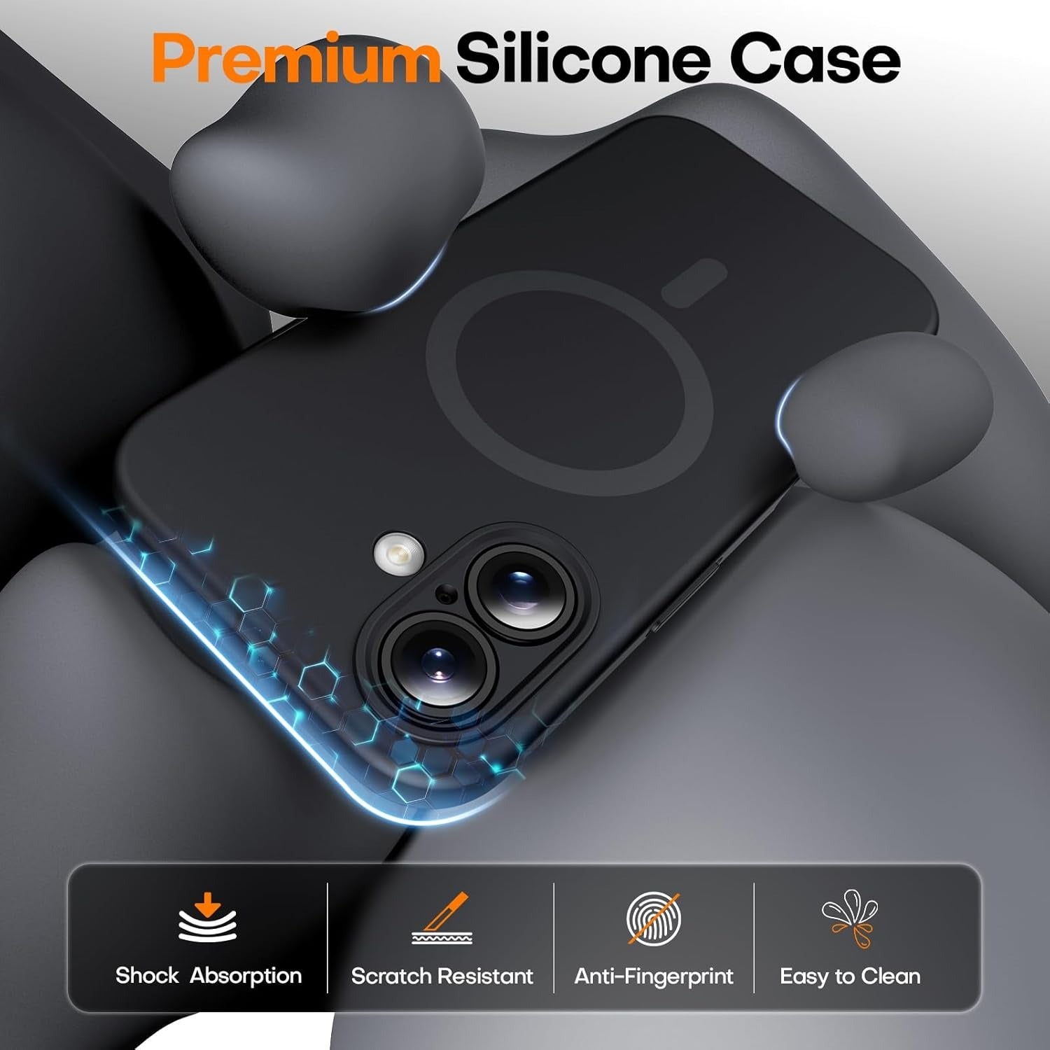 iPhone 16 Pro Magnetic O-Ring Stand Case – Military-Grade Translucent MagSafe Shockproof Cover – Navy (6.3")