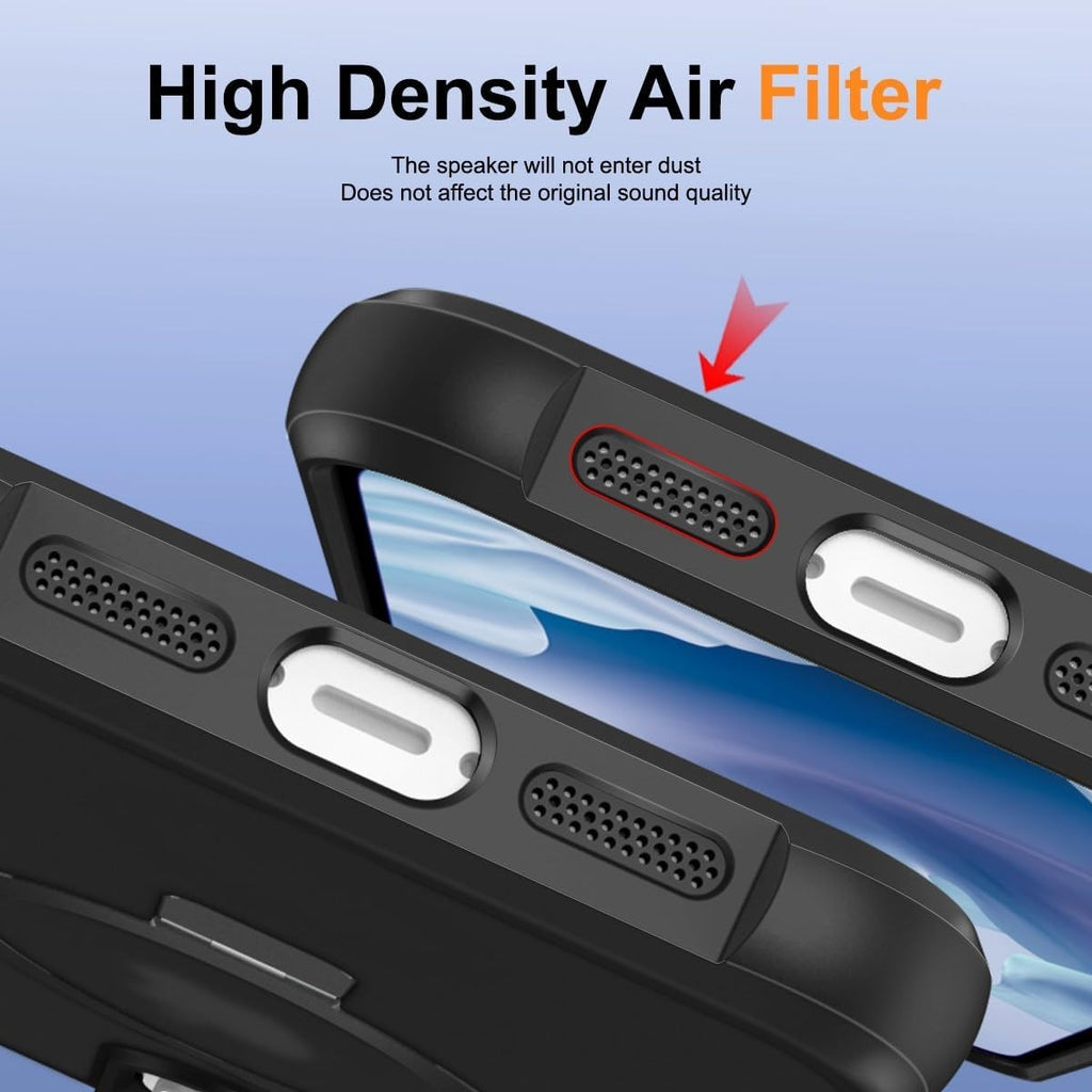 iPhone 14 Pro Case with Invisible Magnetic O-Ring Stand | Military-Grade Translucent MagSafe Compatible Shockproof Cover – Black (6.1”)