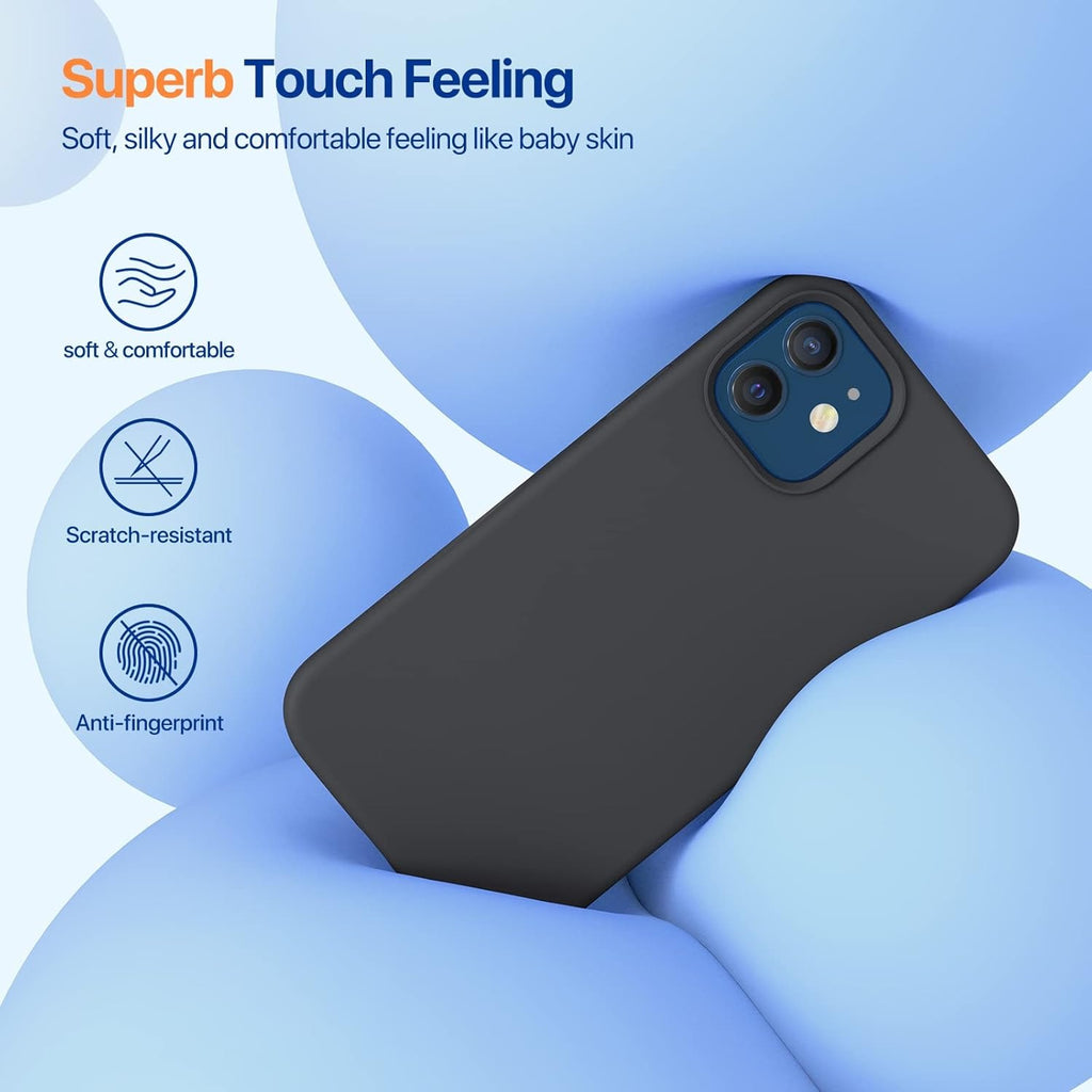 Liquid Silicone Case for iPhone 12 / 12 Pro | Soft Microfiber Lining | Shockproof Gel Rubber Cover | Anti-Scratch, Drop Protection – Black