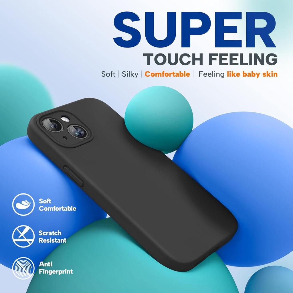 Miracase Liquid Silicone Case for iPhone 15 | Soft Microfiber Lining | Shockproof Gel Rubber Cover | Anti-Scratch Drop Protection Phone Case | Black
