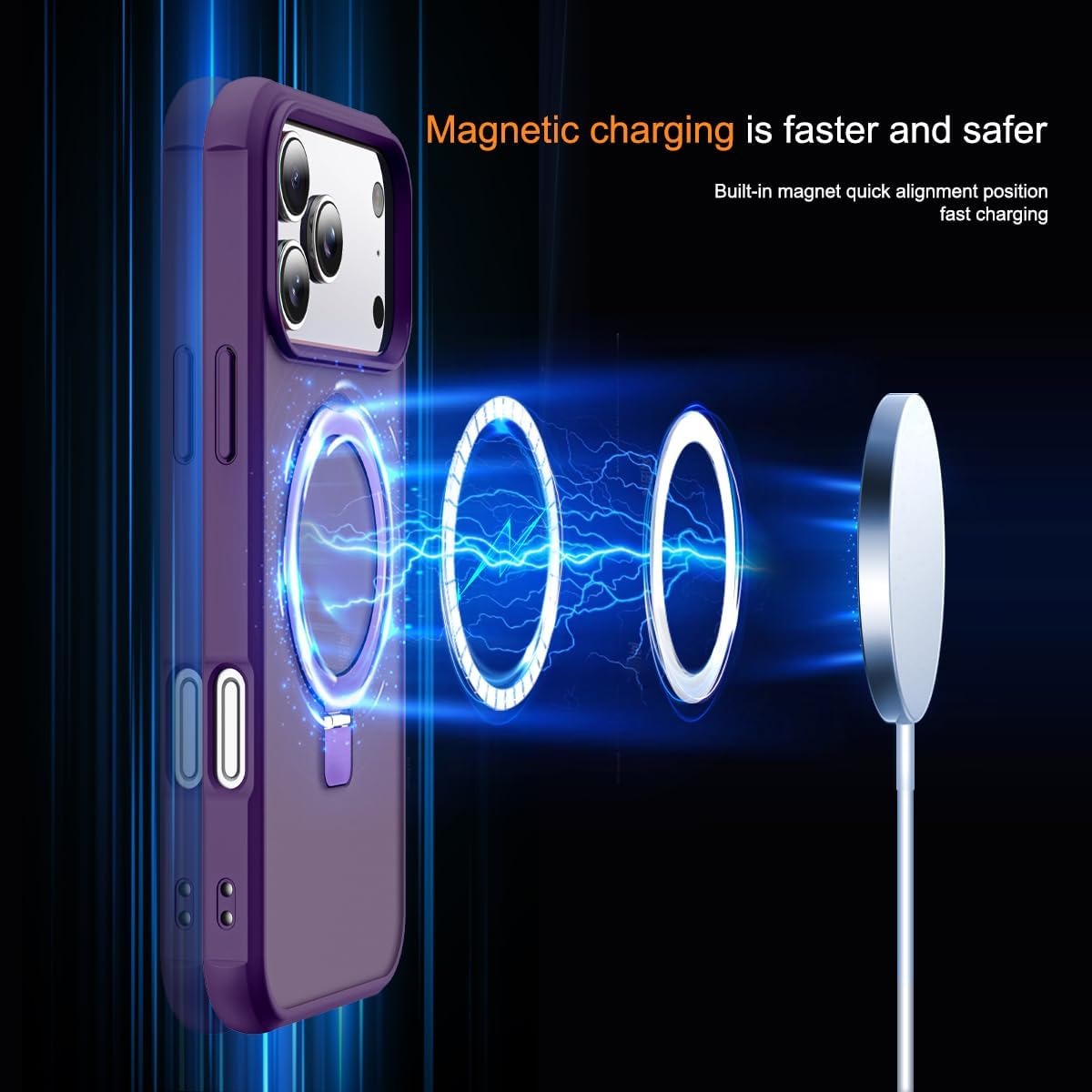 Compatible with iPhone 17 Pro Max Case | Magnetic Invisible O-Ring Stand | Military-Grade Translucent Protective Cover for iPhone 17 Pro Max 6.9" | Mag-Safe Compatible | Anti-Slip Great Grip | Purple