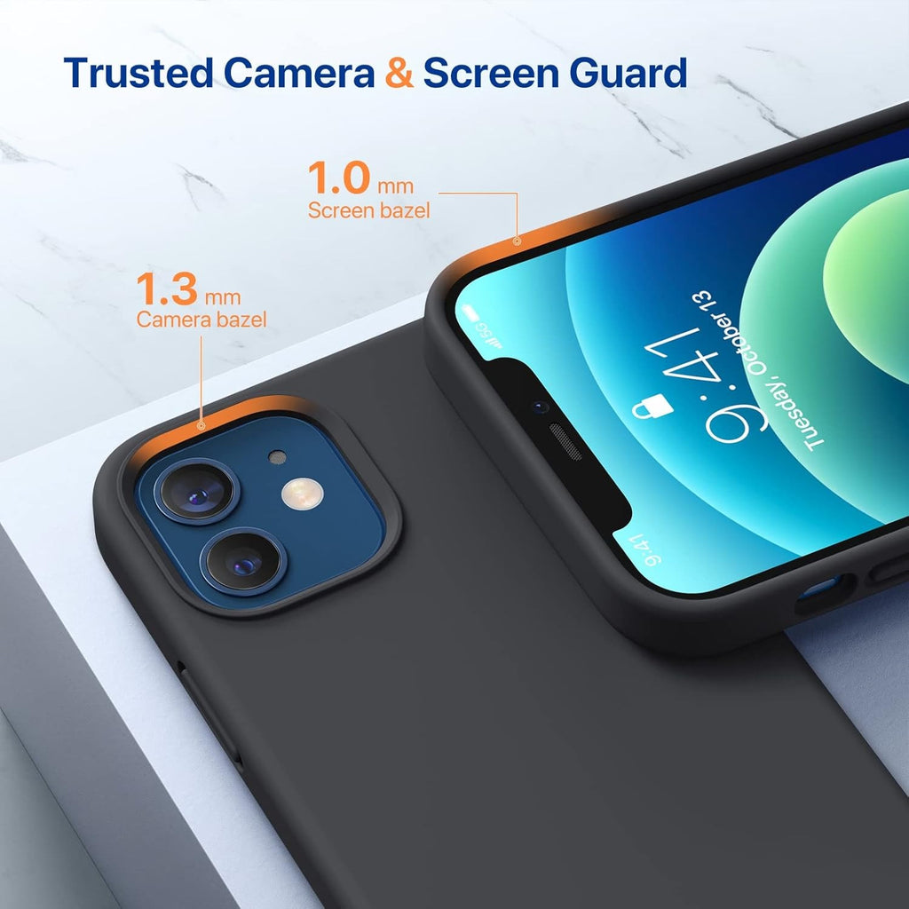 Liquid Silicone Case for iPhone 12 / 12 Pro | Soft Microfiber Lining | Shockproof Gel Rubber Cover | Anti-Scratch, Drop Protection – Black