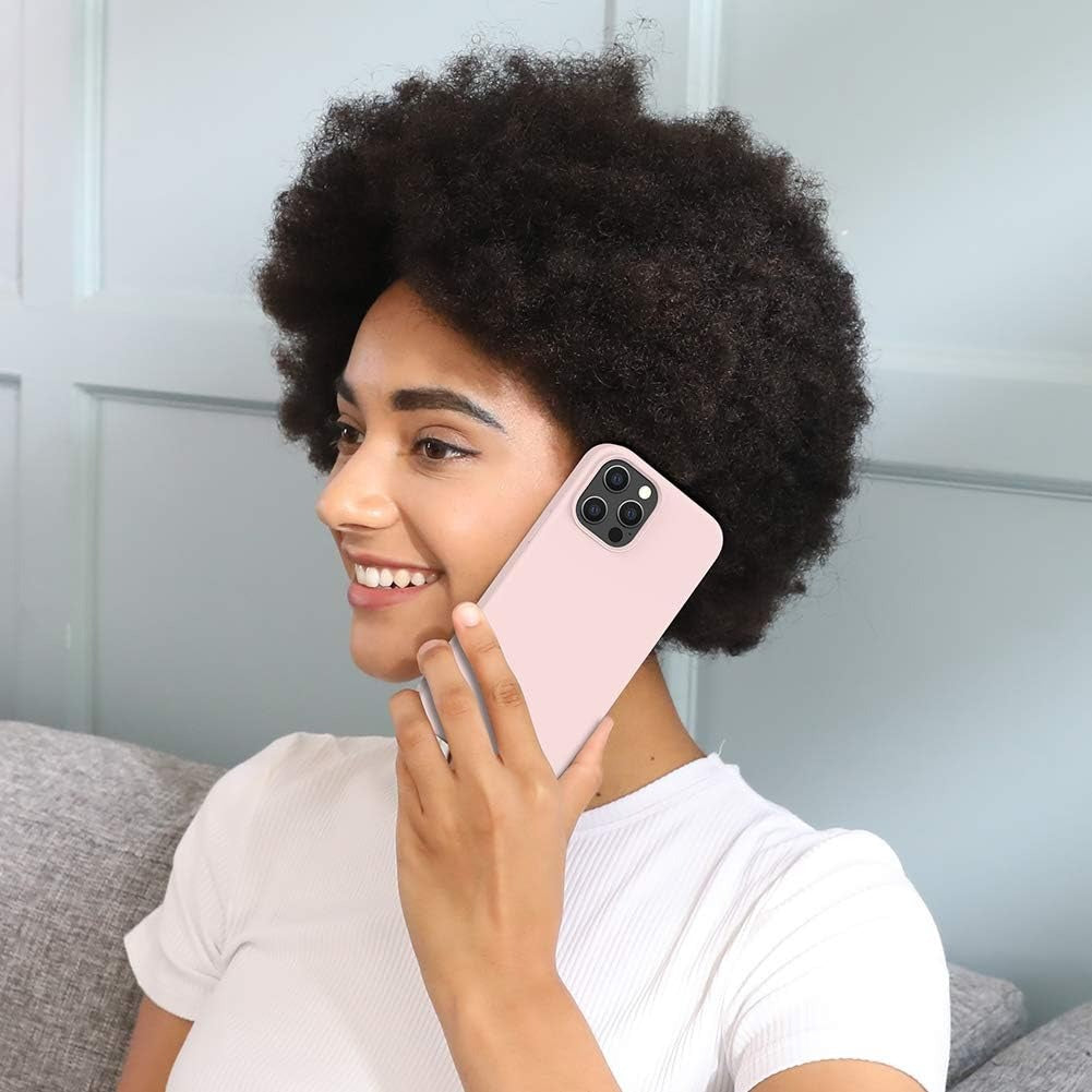 Brandson Liquid Silicone Case for iPhone 12 Pro Max | Soft Anti-Scratch Microfiber Lining | Shockproof Gel Rubber Back Cover | Drop Protection | Sand Pink