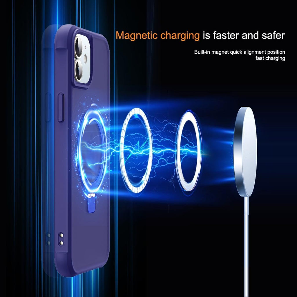 Compatible with iPhone 12 & iPhone 12 Pro Case | Invisible Magnetic O-Ring Stand | Translucent Shockproof Protective Case 6.1" | Mag-Safe Compatible | Anti-Slip Great Grip Feeling | Navy