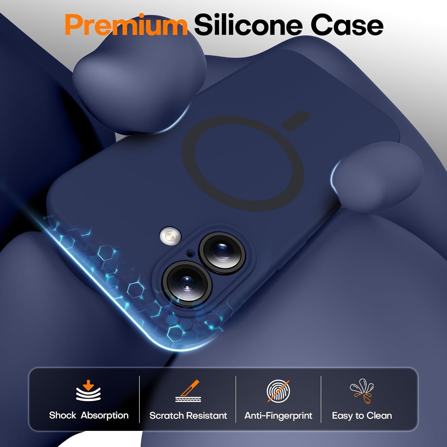 Magnetic Case for iPhone 16 | MagSafe Compatible | 2× 9H Screen Protectors | Full Camera Protection | Military-Grade Silicone Cover – Dark Blue (6.1")