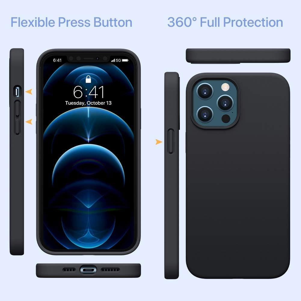 Compatible with iPhone 12 Pro Max Case – Liquid Silicone Gel Rubber Case with Soft Microfiber Lining, Shockproof Anti-Scratch Drop Protection Phone Cover – Black