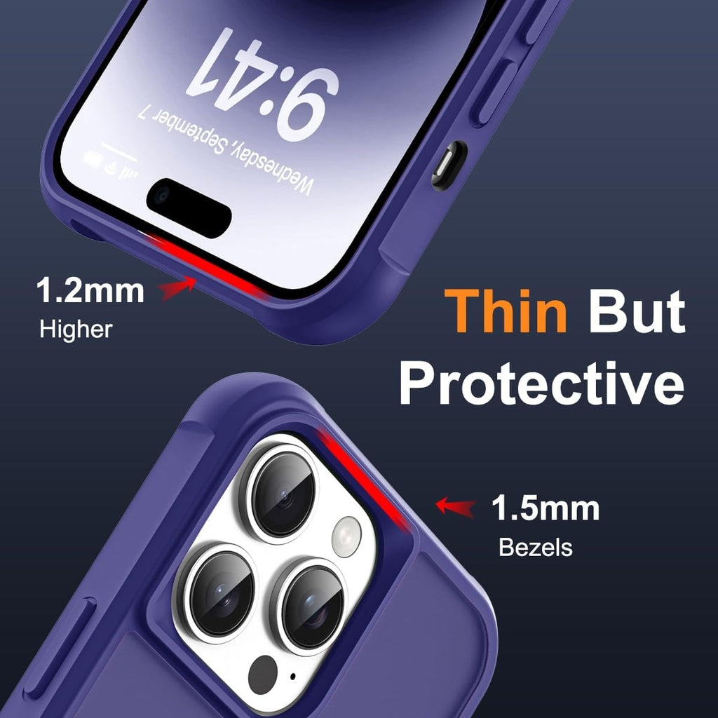 iPhone 14 Pro Max Magnetic O-Ring Stand Case – Military-Grade Shockproof Translucent MagSafe Compatible Cover – Navy