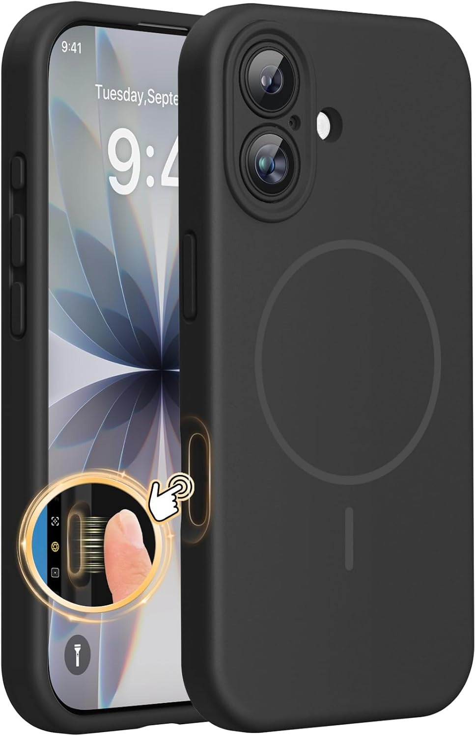 Brandson Liquid Silicone MagSafe Case for iPhone 17 | Soft Microfiber Lining | Shockproof Drop Protection Lanyard Phone Cover | Anti-Scratch Back Case | Black