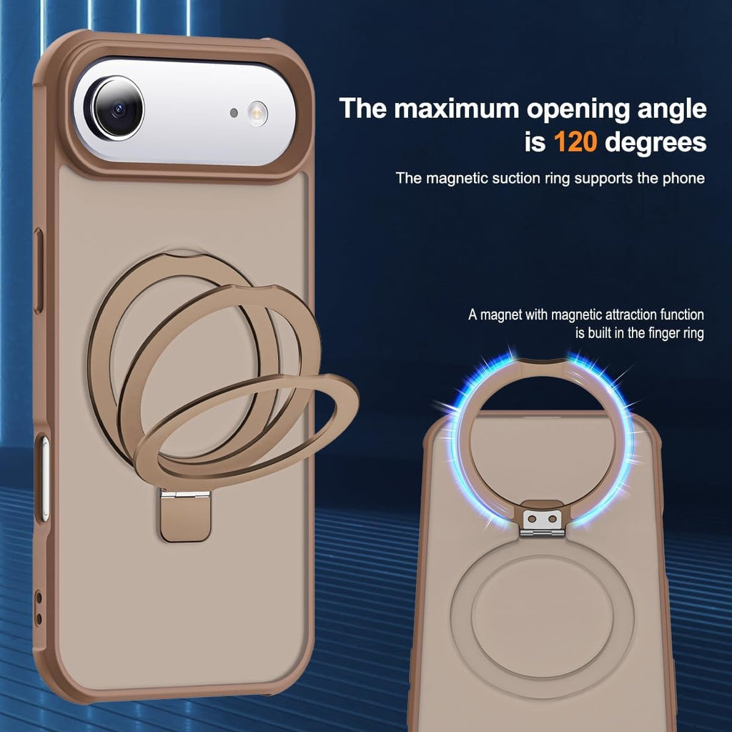 Brandson Compatible iPhone 17 Air Case 🖤 Invisible Magnetic O-Ring Stand | Military-Grade Translucent Case | MagSafe Compatible | Great Grip Feeling