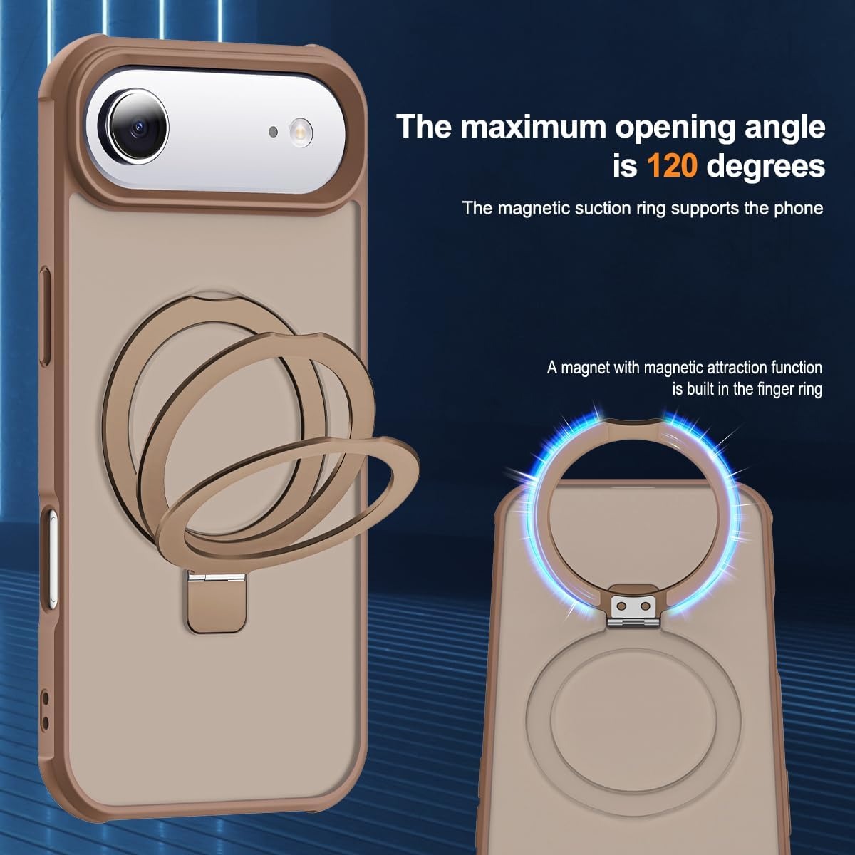 Brandson Compatible iPhone 17 Air Case 🖤 Invisible Magnetic O-Ring Stand | Military-Grade Translucent Case | MagSafe Compatible | Great Grip Feeling