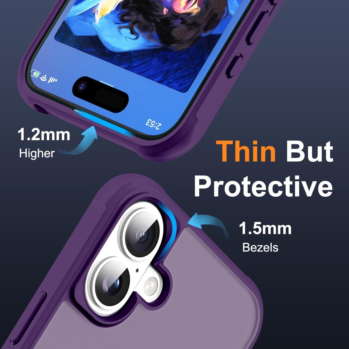 MagSafe Compatible Case for iPhone 16 (6.1") | Invisible Magnetic O-Ring Stand | Military-Grade Translucent Shockproof Cover – Purple