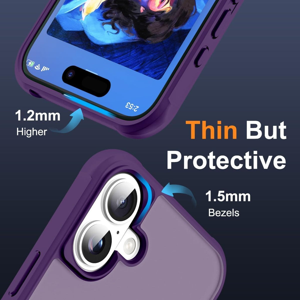 MagSafe Compatible Case for iPhone 16 Plus (6.7") | Invisible Magnetic O-Ring Stand | Military-Grade Translucent Shockproof Cover – Purple