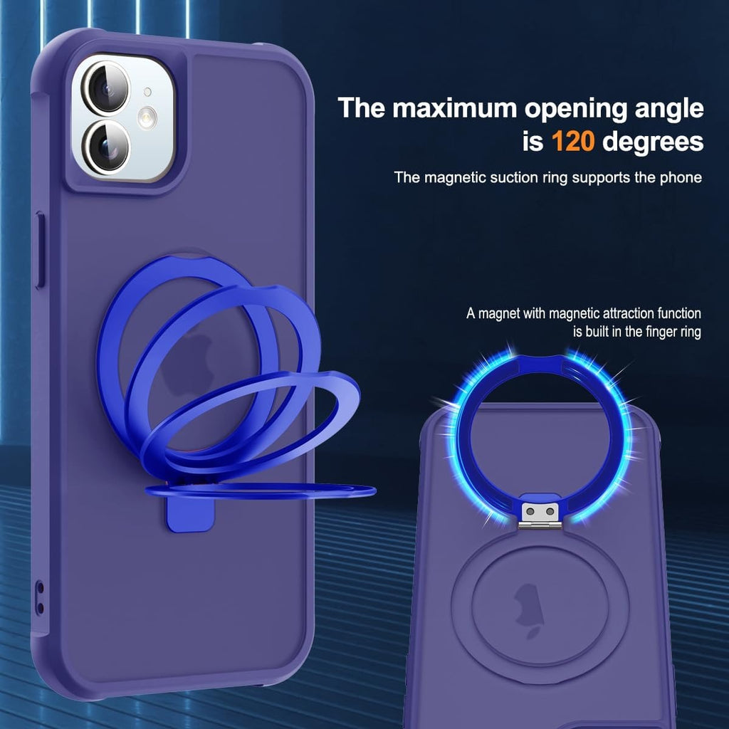 Compatible with iPhone 12 & iPhone 12 Pro Case | Invisible Magnetic O-Ring Stand | Translucent Shockproof Protective Case 6.1" | Mag-Safe Compatible | Anti-Slip Great Grip Feeling | Navy