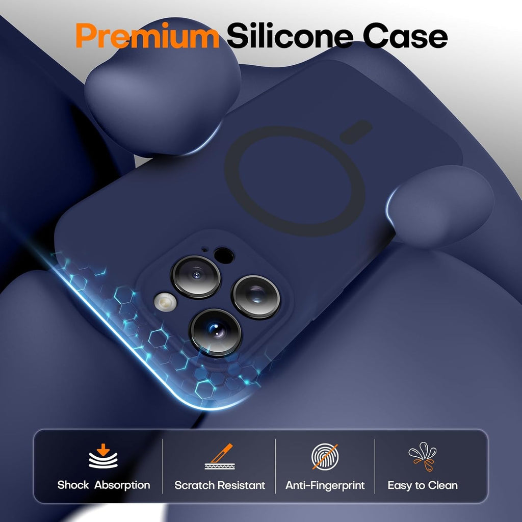 Magnetic iPhone 16 Pro Max Case | MagSafe Compatible | 2× 9H Screen Protectors | Full Camera Guard | Military-Grade Silicone Cover – Dark Blue (6.9”)
