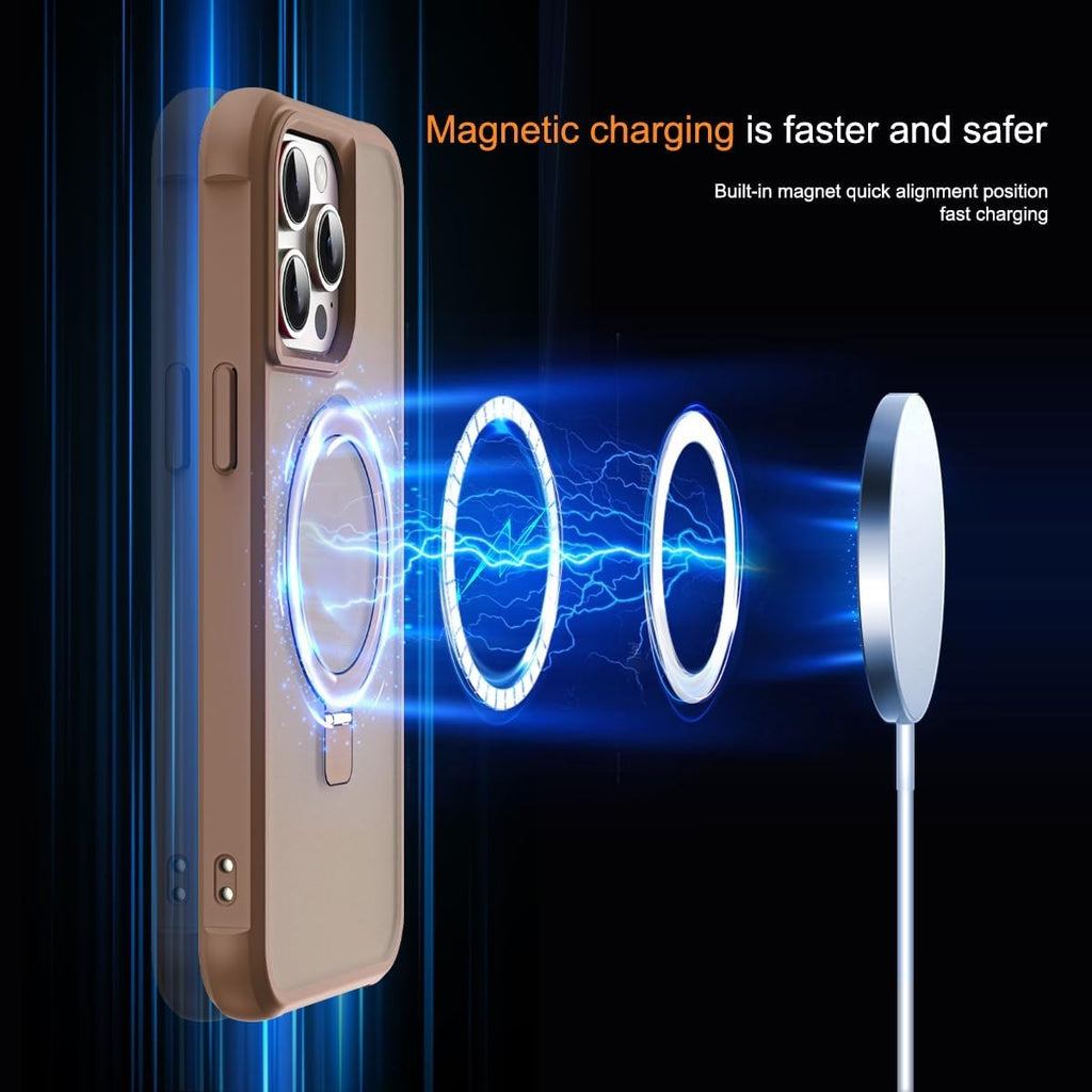 Brandson Compatible iPhone 15 Pro Case 🖤 Invisible Magnetic O-Ring Stand | Military-Grade Translucent Case | MagSafe Compatible | Great Grip Feeling