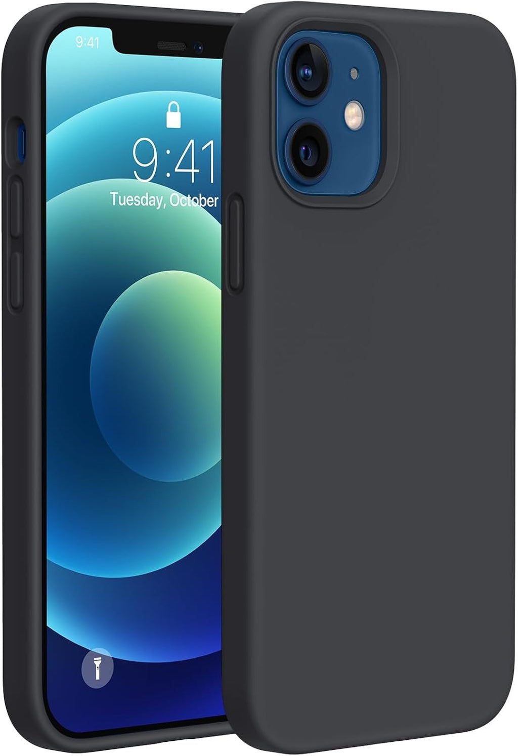 Liquid Silicone Case for iPhone 12 / 12 Pro | Soft Microfiber Lining | Shockproof Gel Rubber Cover | Anti-Scratch, Drop Protection – Black