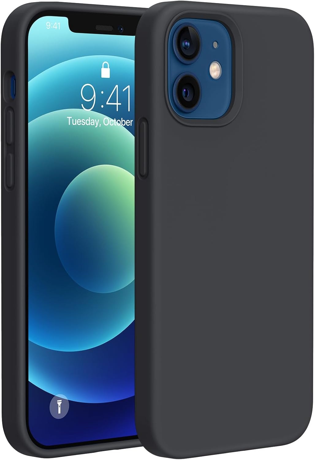 Liquid Silicone Case for iPhone 12 / 12 Pro | Soft Microfiber Lining | Shockproof Gel Rubber Cover | Anti-Scratch, Drop Protection – Black