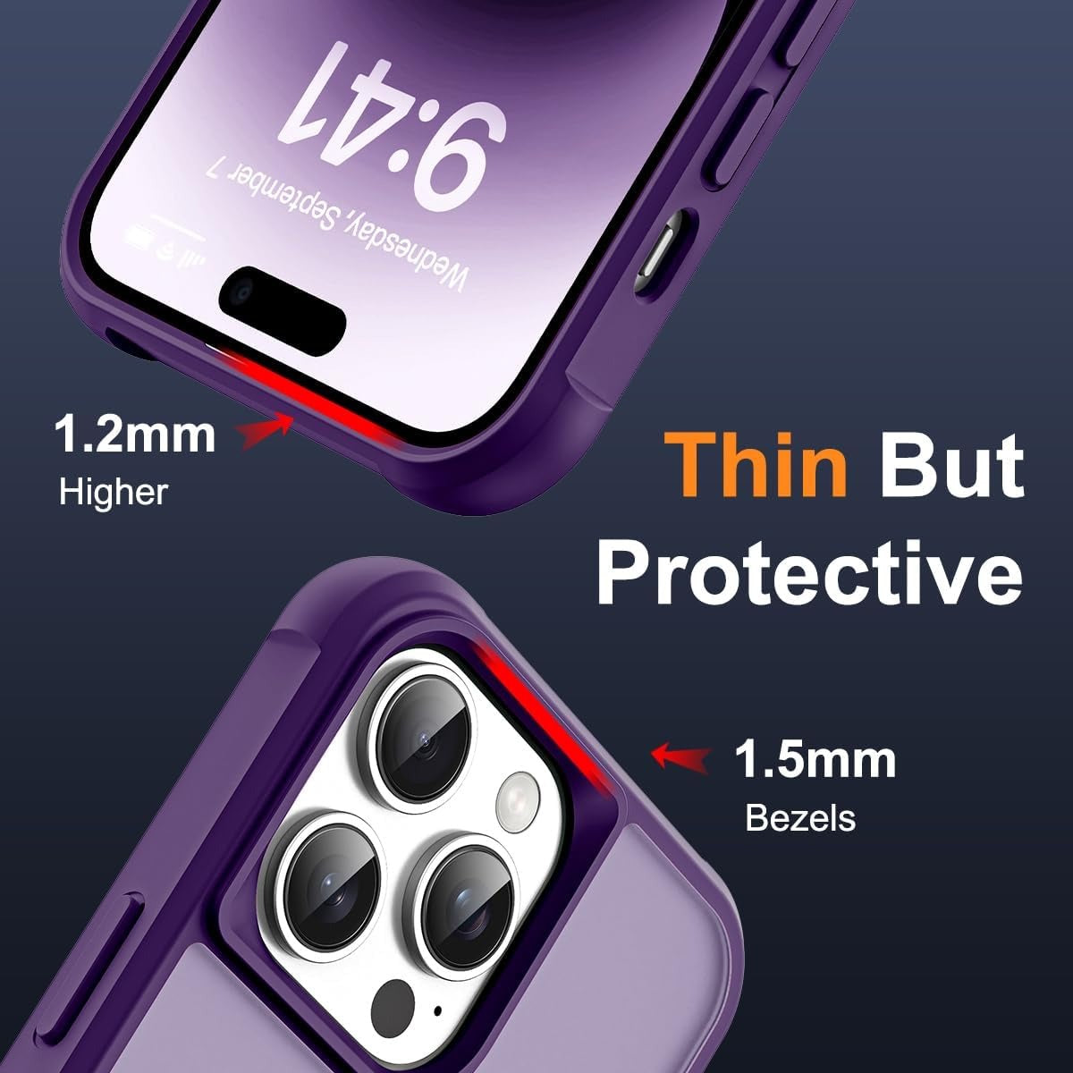 MagSafe Compatible Case for iPhone 14 Pro | Invisible Magnetic O-Ring Stand | Military-Grade Translucent Shockproof Cover – Purple