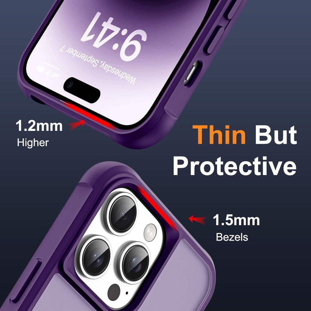MagSafe Compatible Case for iPhone 14 Pro Max | Invisible Magnetic O-Ring Stand | Military-Grade Translucent Shockproof Cover – Purple
