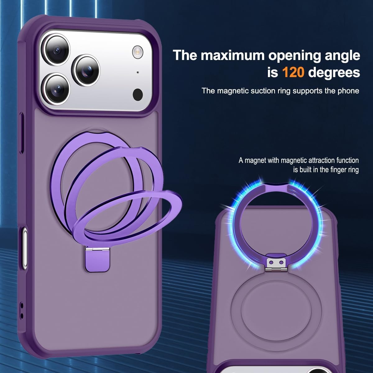 Compatible with iPhone 17 Pro Max Case | Magnetic Invisible O-Ring Stand | Military-Grade Translucent Protective Cover for iPhone 17 Pro Max 6.9" | Mag-Safe Compatible | Anti-Slip Great Grip | Purple