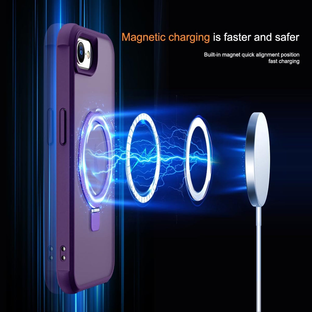 MagSafe Compatible Case for iPhone 16E (6.1", 2025) | Invisible Magnetic O-Ring Stand | Military-Grade Translucent Shockproof Cover – Purple