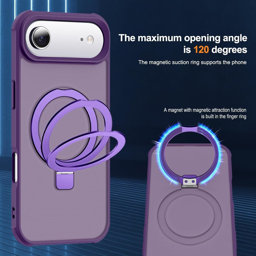 MagSafe Compatible Case for iPhone 17 Air (6.5") | Invisible Magnetic O-Ring Stand | Military-Grade Translucent Shockproof Phone Case – Purple