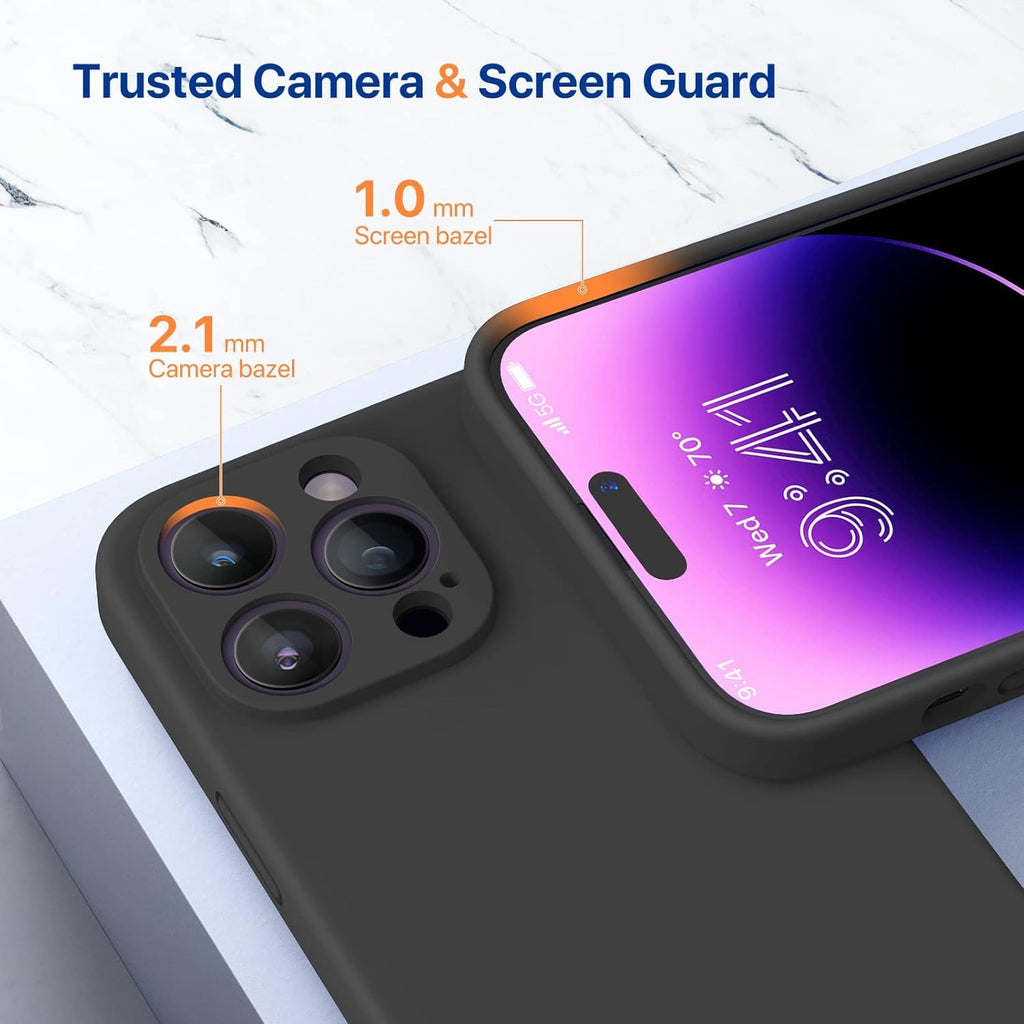 Liquid Silicone Case for iPhone 12 Pro Max – Soft Microfiber Lining, Shockproof Drop Protection, Anti-Scratch Rubber Gel Phone Cover – Black