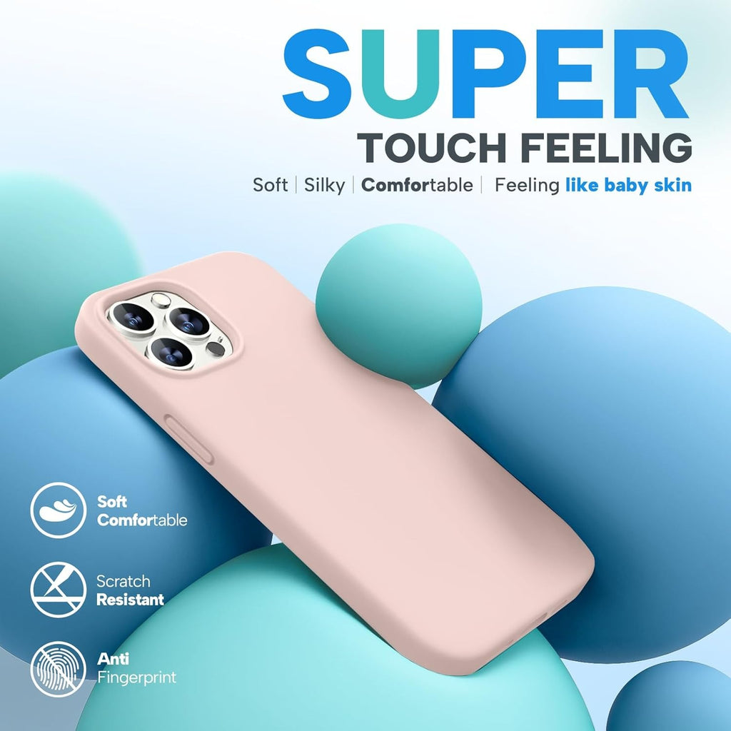 Brandson Liquid Silicone Case for iPhone 13 Pro Max (6.7") | Shockproof Soft Silicone Back Cover with Screen Protector | Anti-Scratch Microfiber Lining | Sand Pink