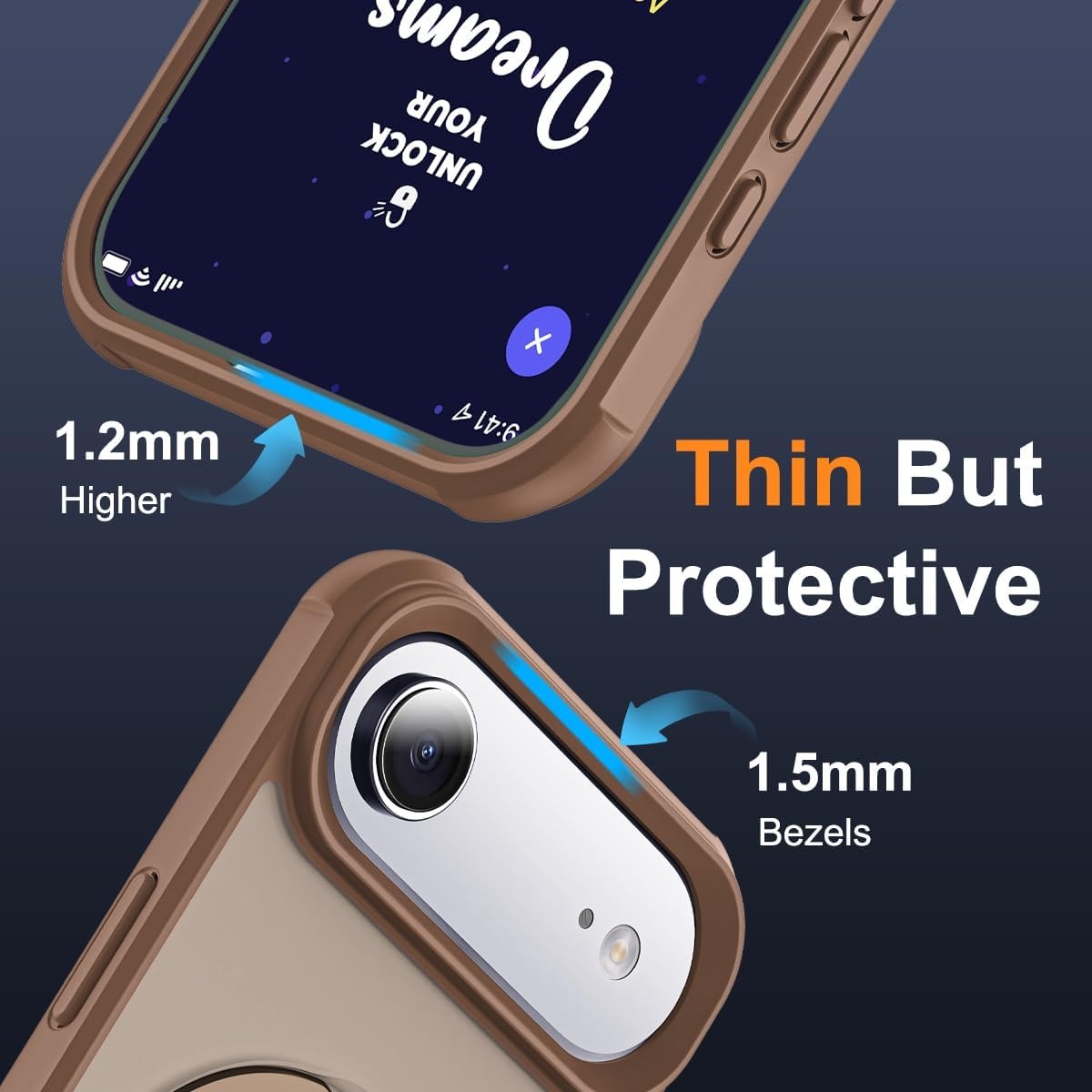 Brandson Compatible iPhone 17 Air Case 🖤 Invisible Magnetic O-Ring Stand | Military-Grade Translucent Case | MagSafe Compatible | Great Grip Feeling